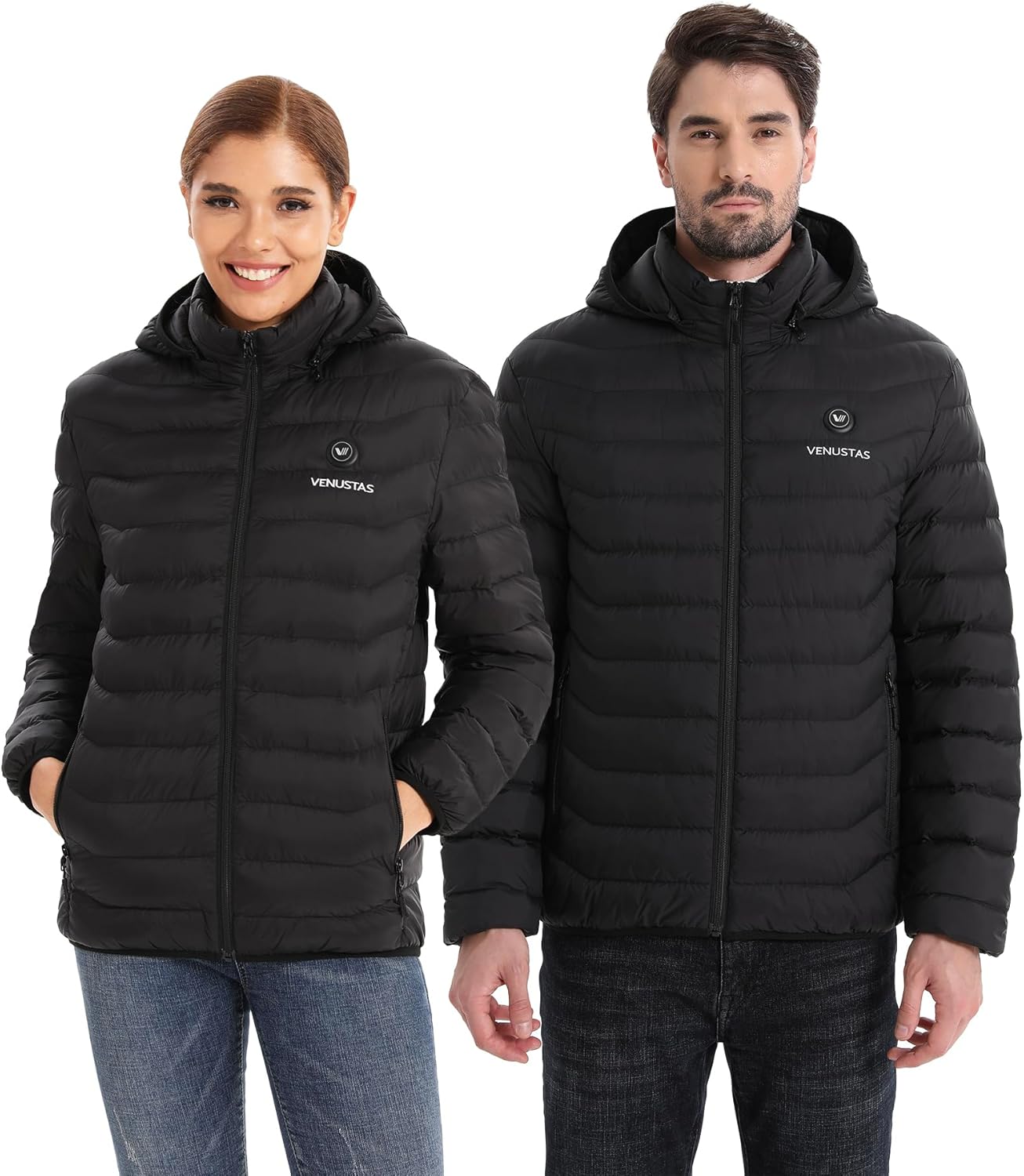 Unisex [color] heated jacket with detachable hood and visible battery pack control unit — view 2