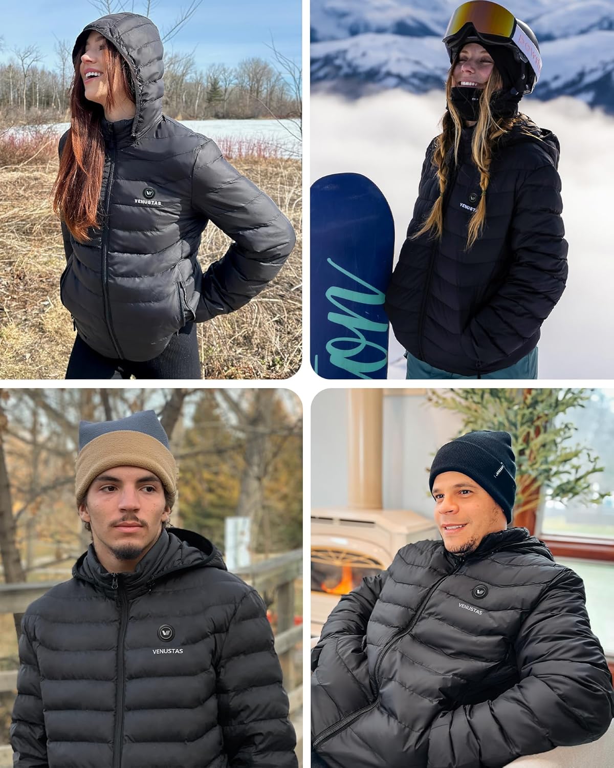 Unisex [color] heated jacket with detachable hood and visible battery pack control unit — view 3