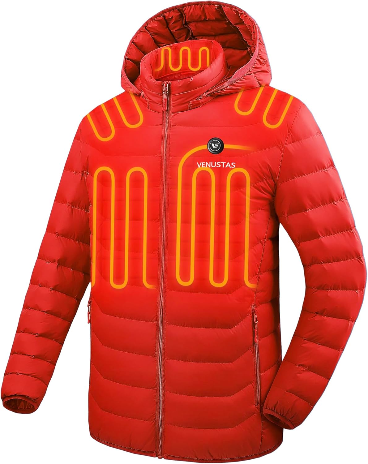 Unisex [color] heated jacket with detachable hood and visible battery pack control unit — view 4