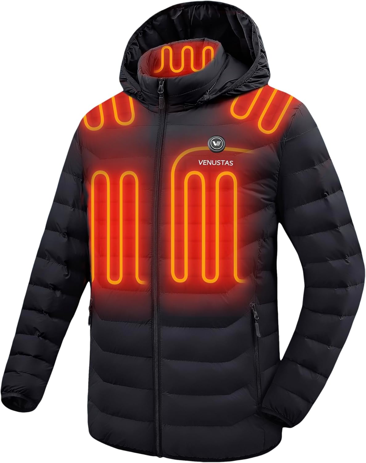 Unisex [color] heated jacket with detachable hood and visible battery pack control unit — view 5