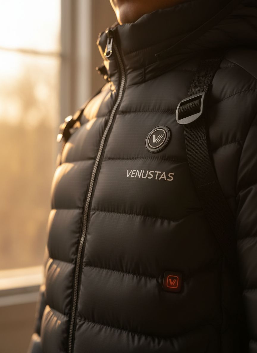 Unisex [color] heated jacket with detachable hood and visible battery pack control unit — view 4