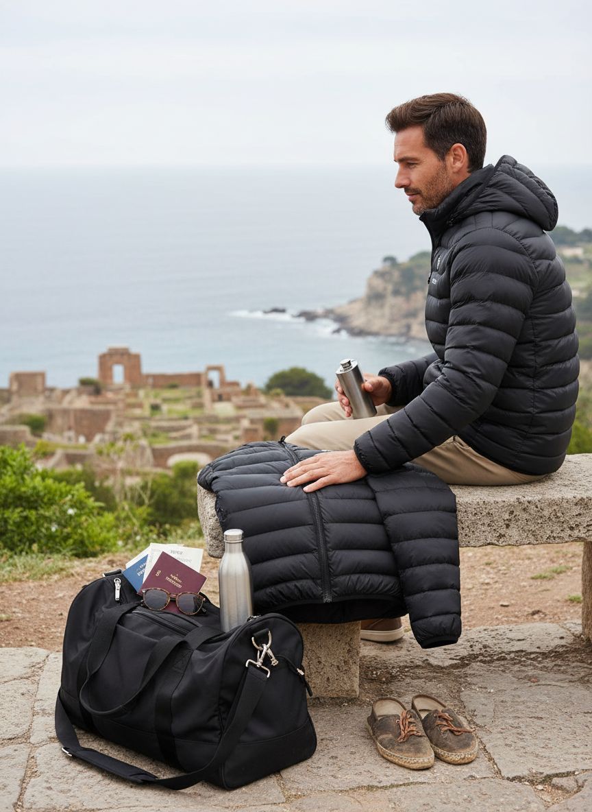 Unisex [color] heated jacket with detachable hood and visible battery pack control unit — view 5a