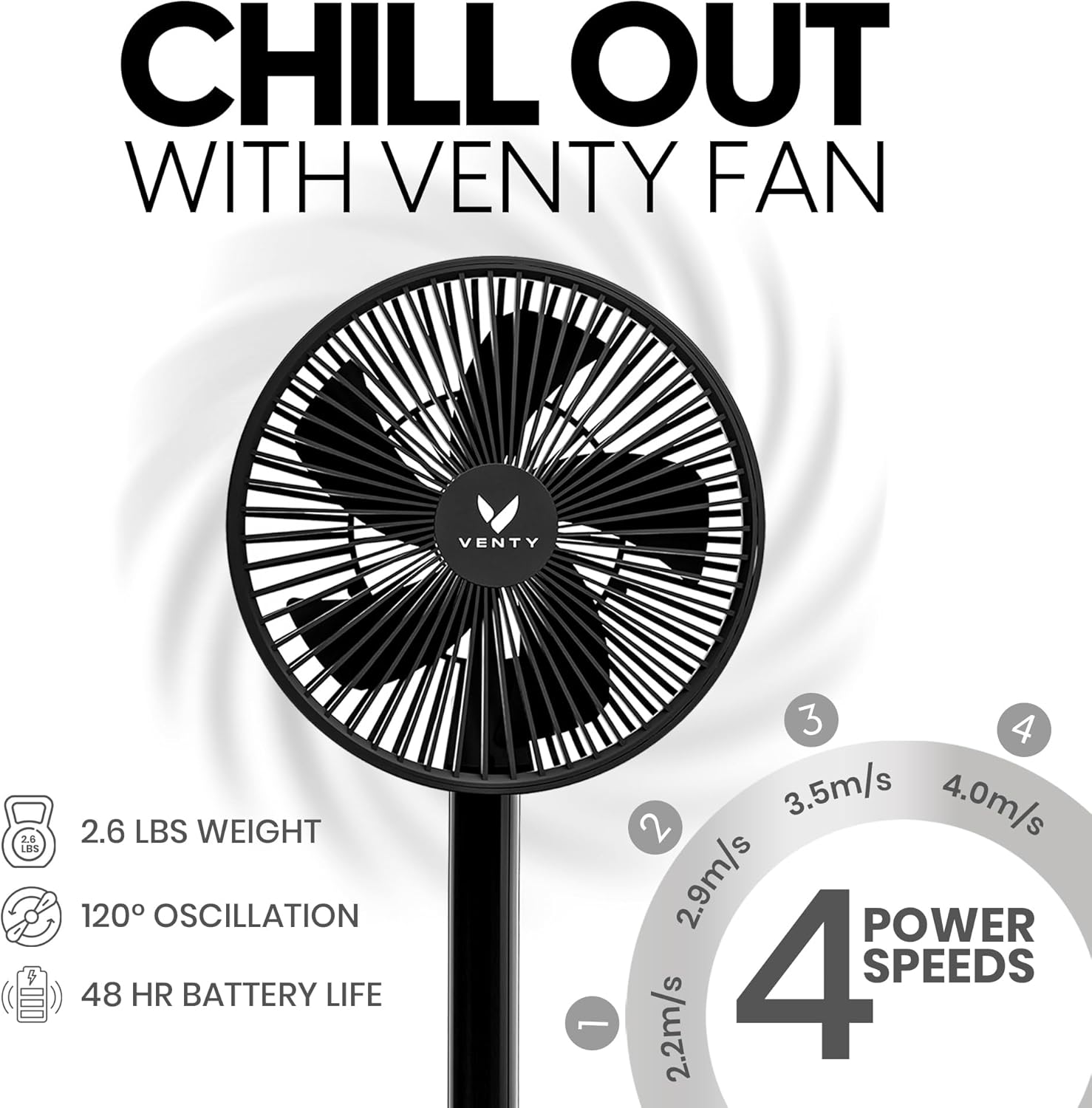 [Color] wireless portable fan with LED lighting and remote control, shown with carry case for road trip travel — view 2