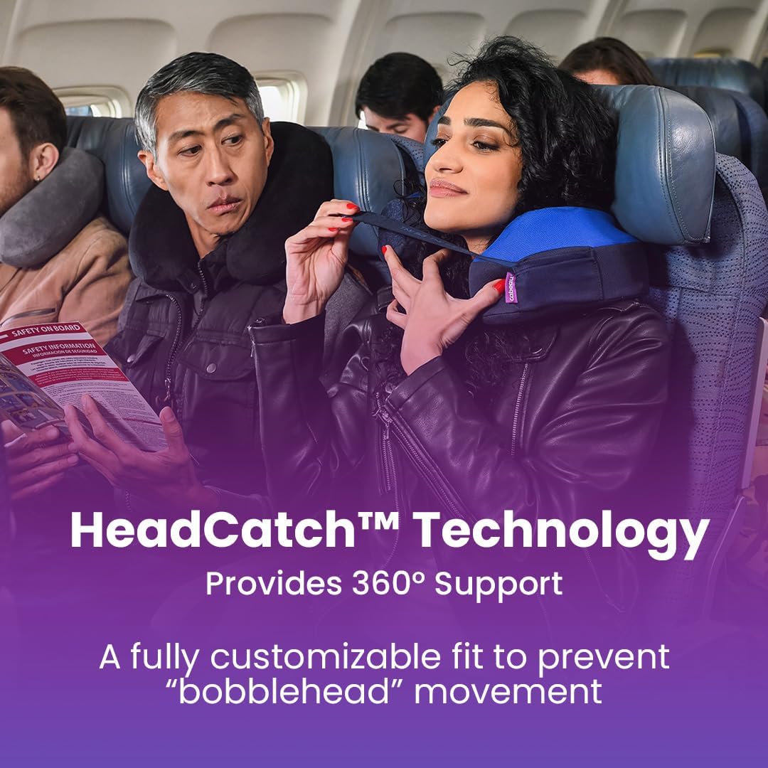 Cabeau memory foam travel neck pillow in Berlin grey with 360-degree support and attachable seat strap — view 2