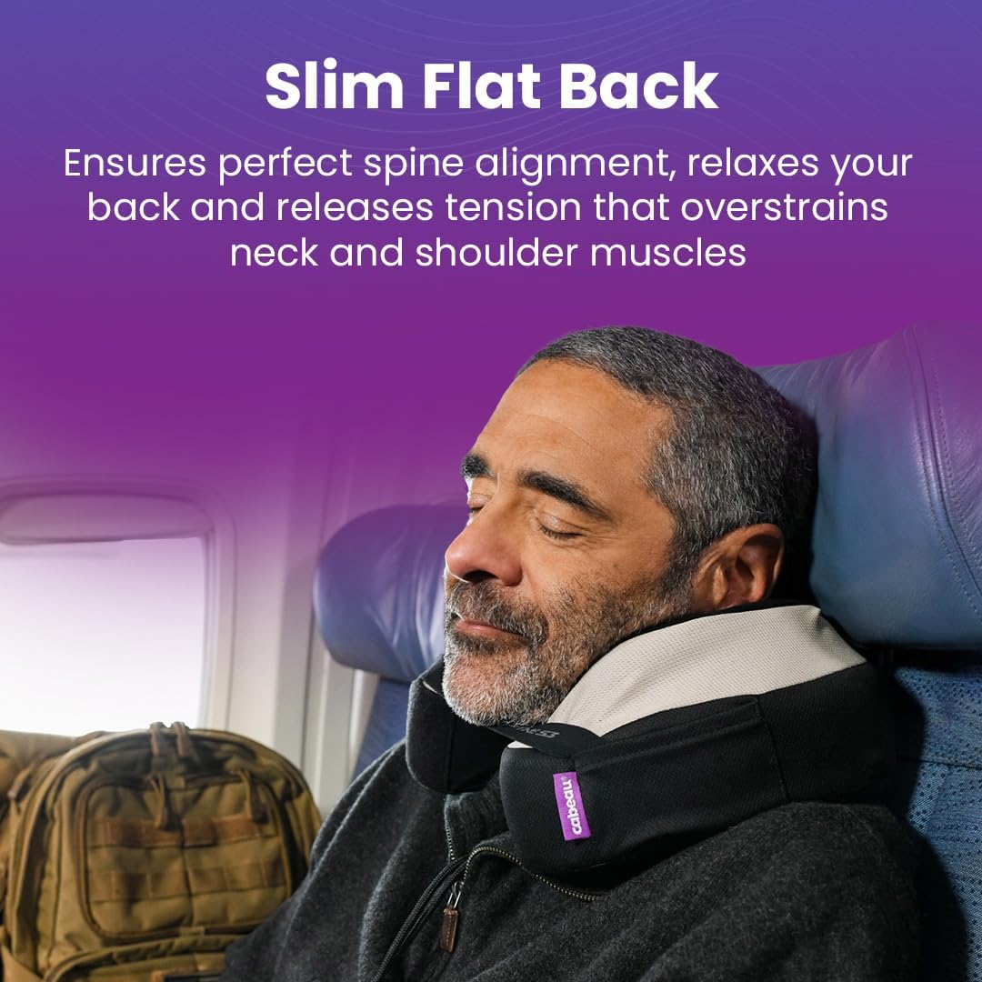 Cabeau memory foam travel neck pillow in Berlin grey with 360-degree support and attachable seat strap — view 4