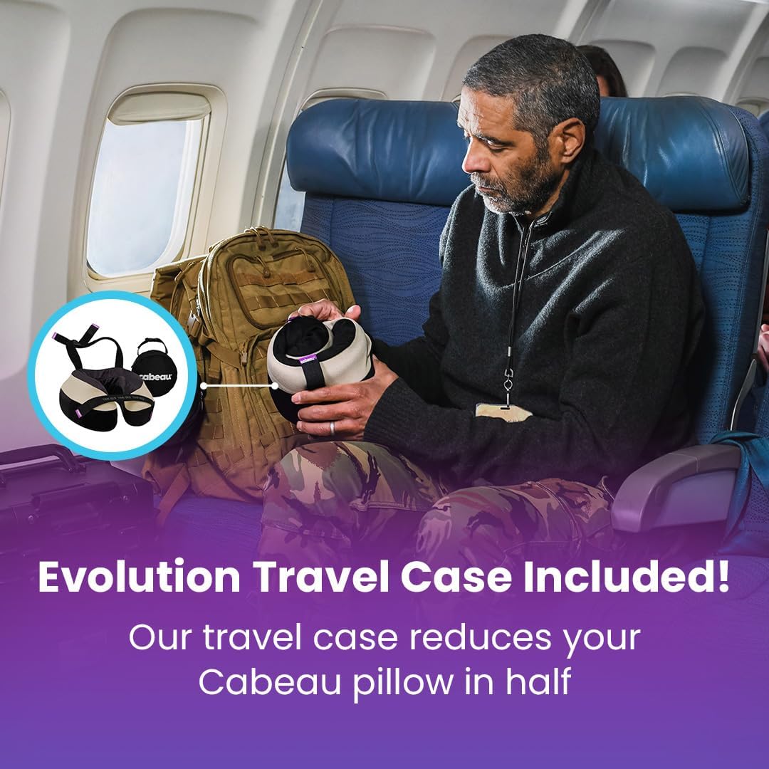 Cabeau memory foam travel neck pillow in Berlin grey with 360-degree support and attachable seat strap — view 3