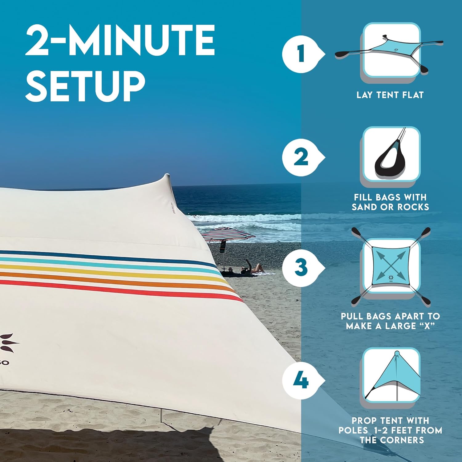 Lightweight portable beach tent in [color] with [size] dimensions, featuring UPF 50+ sun protection and reinforced corner design — view 2