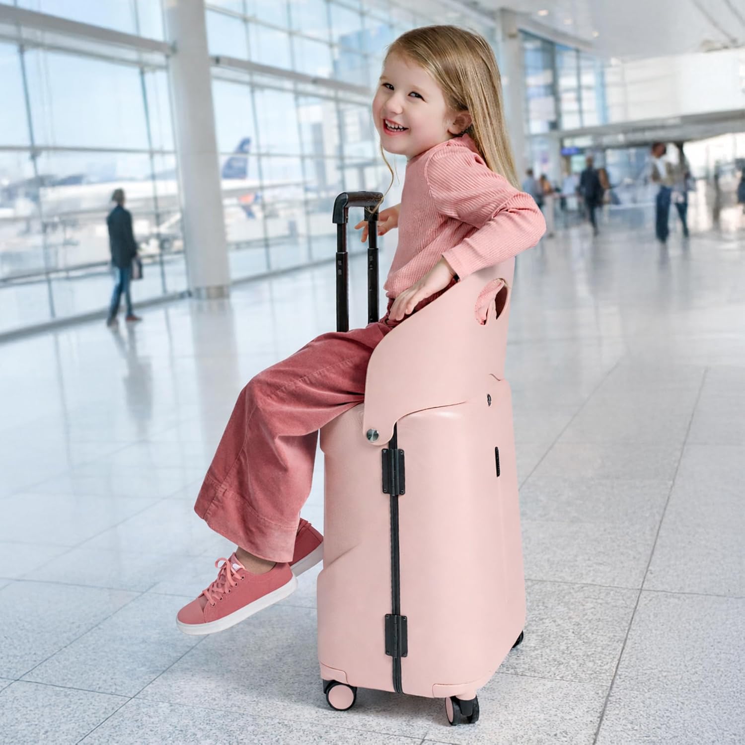 {color} hardshell ride-on carry-on suitcase with seat feature and waterproof pocket — view 3
