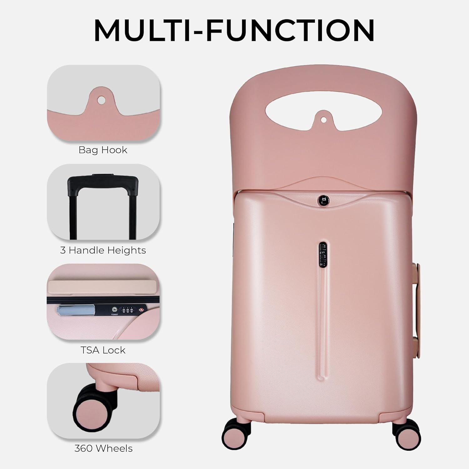 {color} hardshell ride-on carry-on suitcase with seat feature and waterproof pocket — view 4
