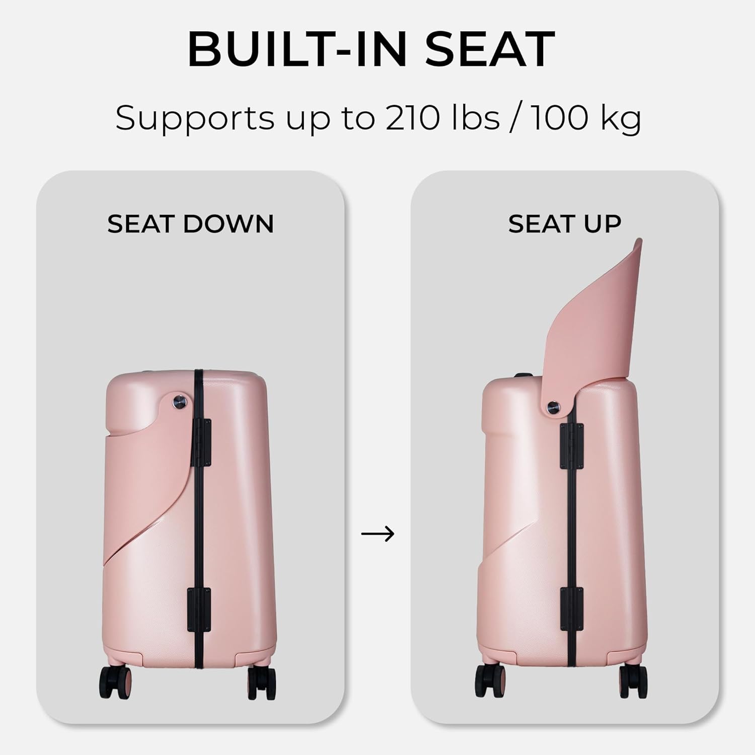 {color} hardshell ride-on carry-on suitcase with seat feature and waterproof pocket — view 2