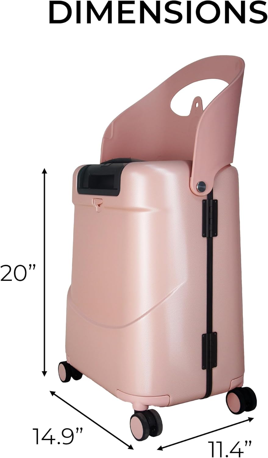 {color} hardshell ride-on carry-on suitcase with seat feature and waterproof pocket — view 5