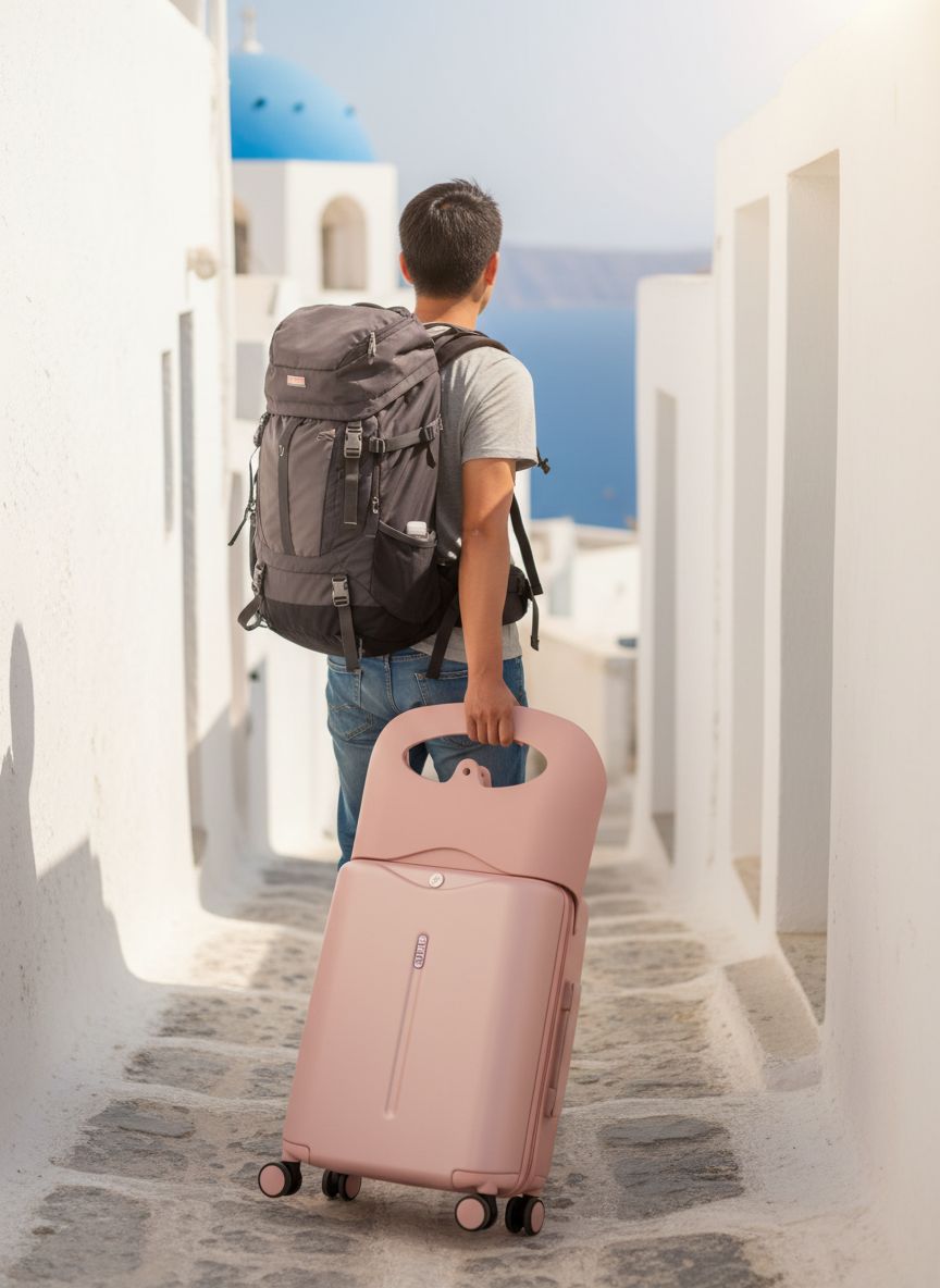 {color} hardshell ride-on carry-on suitcase with seat feature and waterproof pocket — view 3a