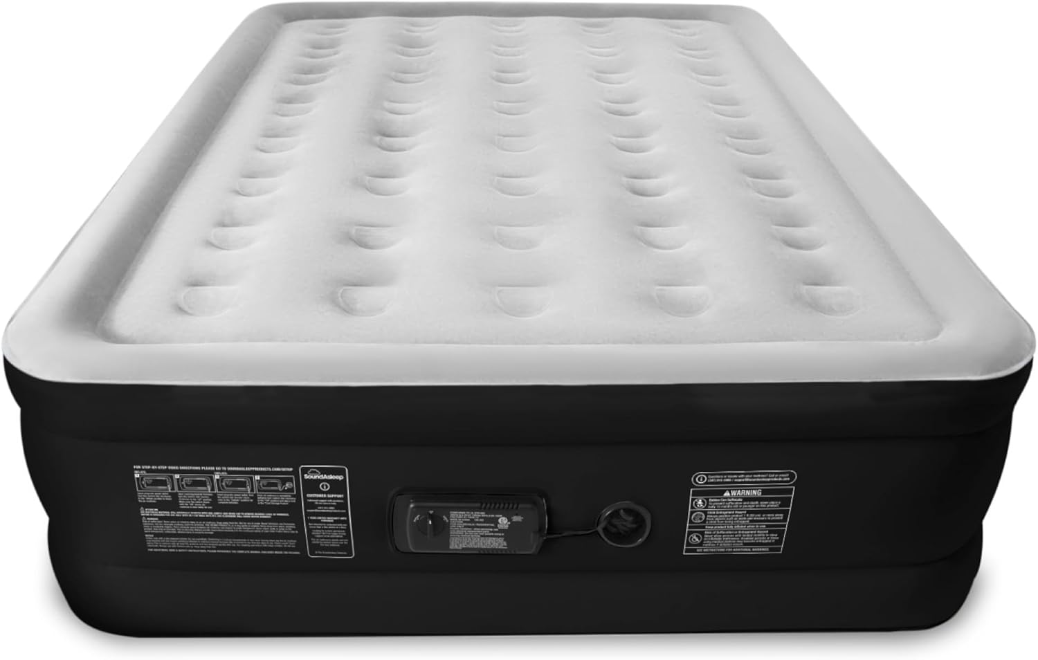 Queen-size air mattress in gray vinyl with ComfortCoil technology, featuring built-in high-capacity pump for easy inflation โ view 2