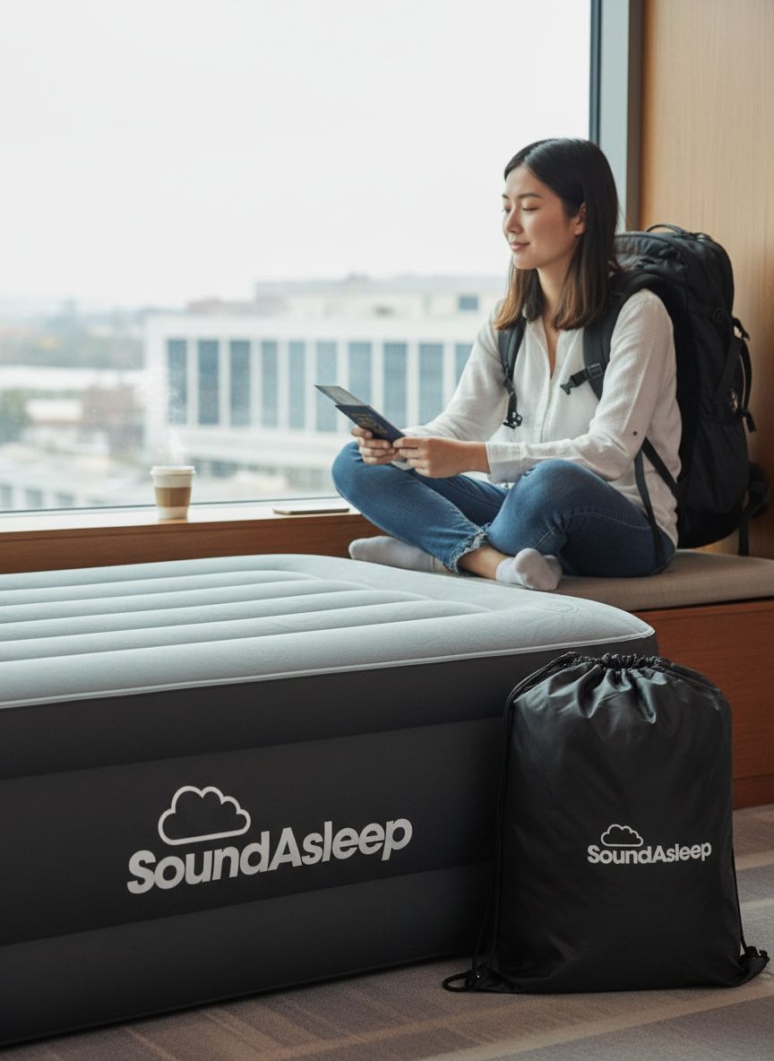 Queen-size air mattress in gray vinyl with ComfortCoil technology, featuring built-in high-capacity pump for easy inflation โ view 4