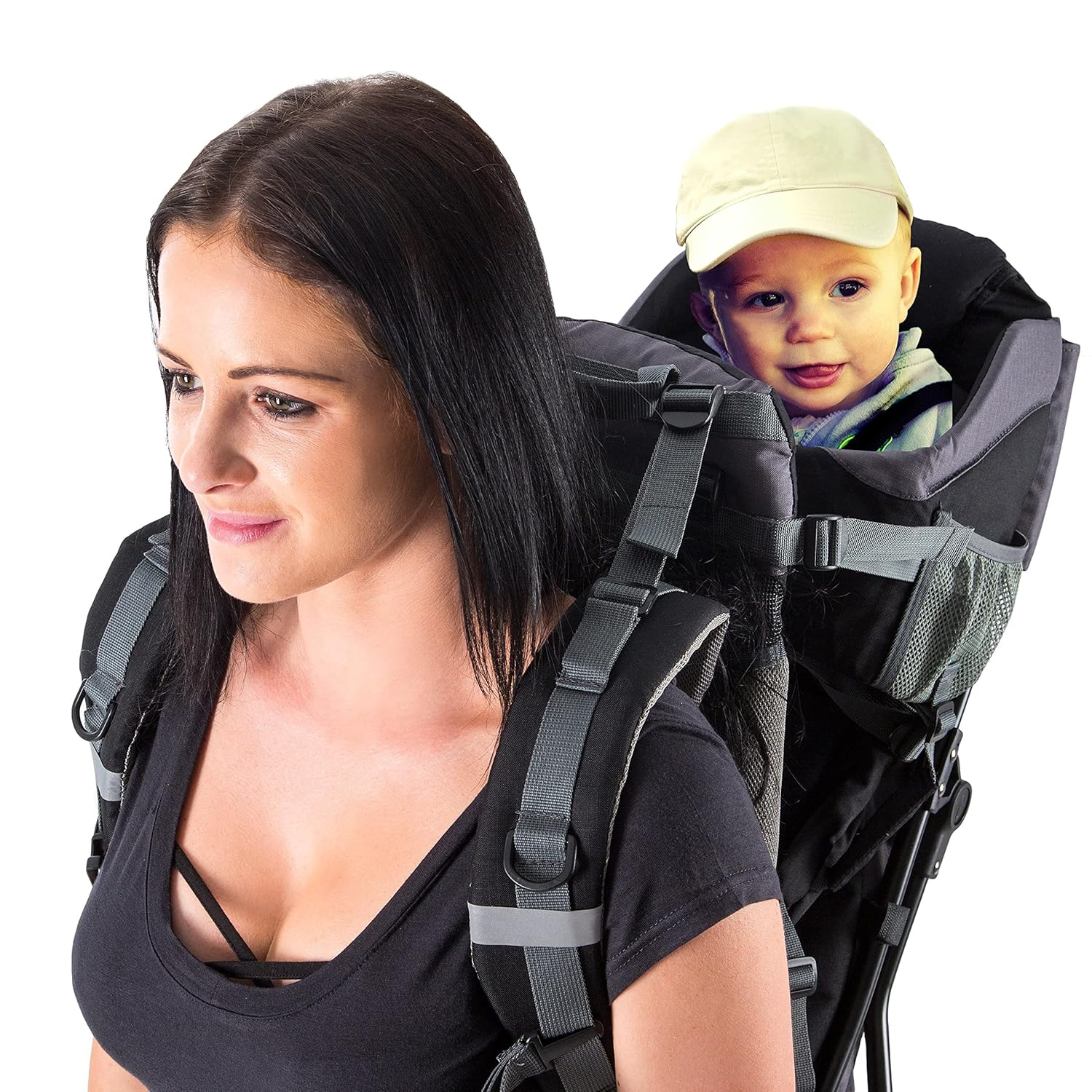 [Color] baby carrier backpack with rain hood and insulated pocket, shown from front view — view 2