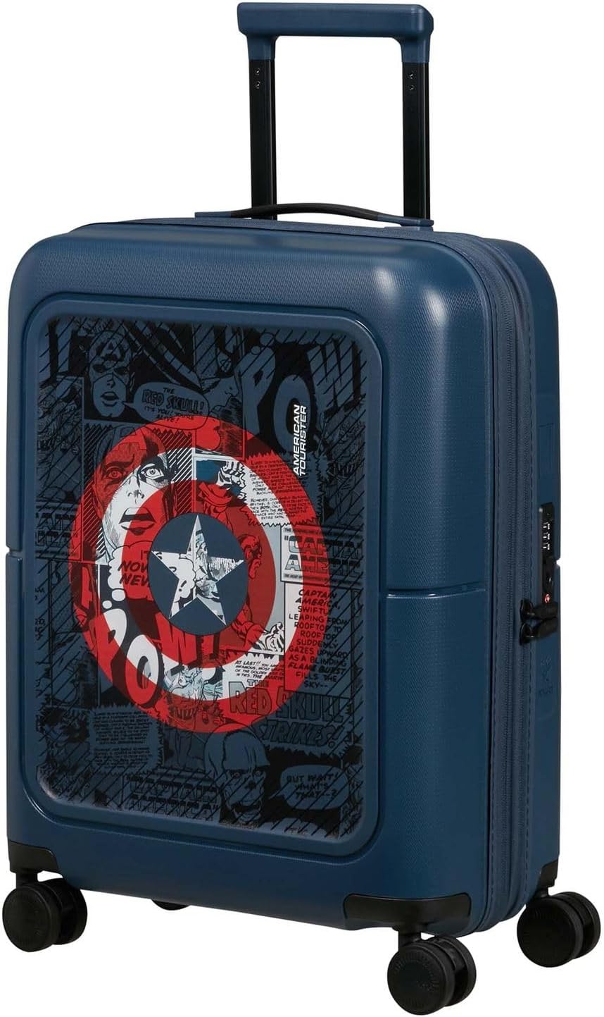 [Color] hardshell carry-on suitcase with expandable design and TSA-approved lock — side