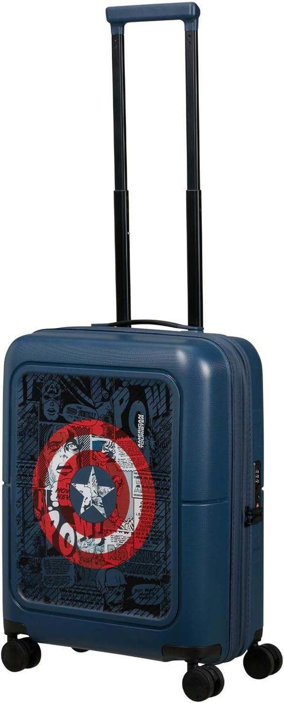 [Color] hardshell carry-on suitcase with expandable design and TSA-approved lock — back