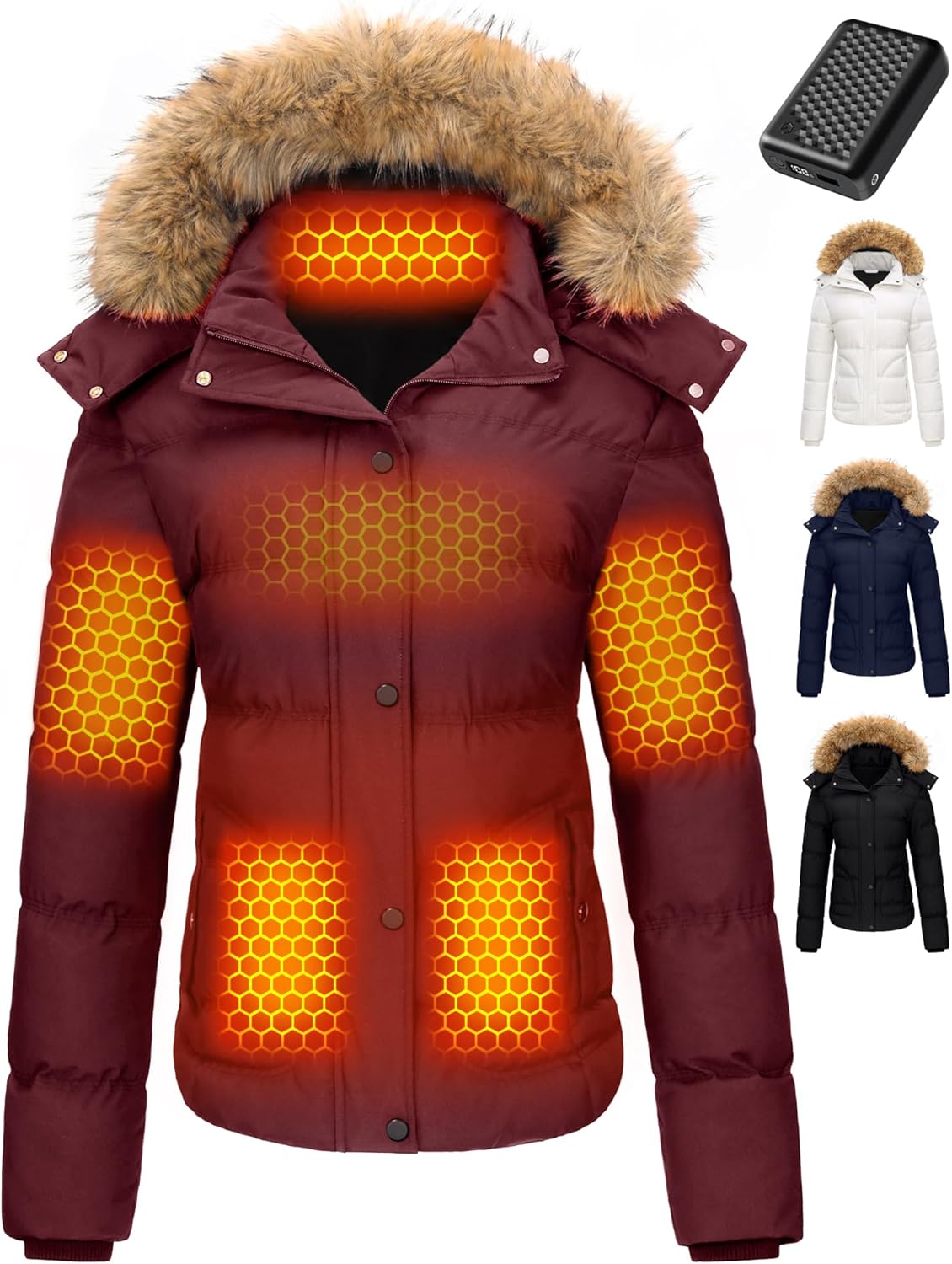 Women's [color] graphene heated jacket with waterproof exterior and fast-charge battery pack — view 1