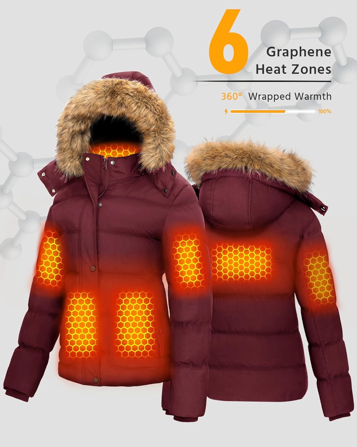 Women's [color] graphene heated jacket with waterproof exterior and fast-charge battery pack — view 4
