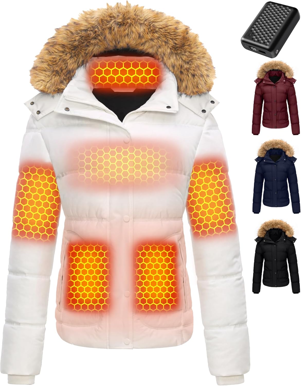 Women's [color] graphene heated jacket with waterproof exterior and fast-charge battery pack — view 4