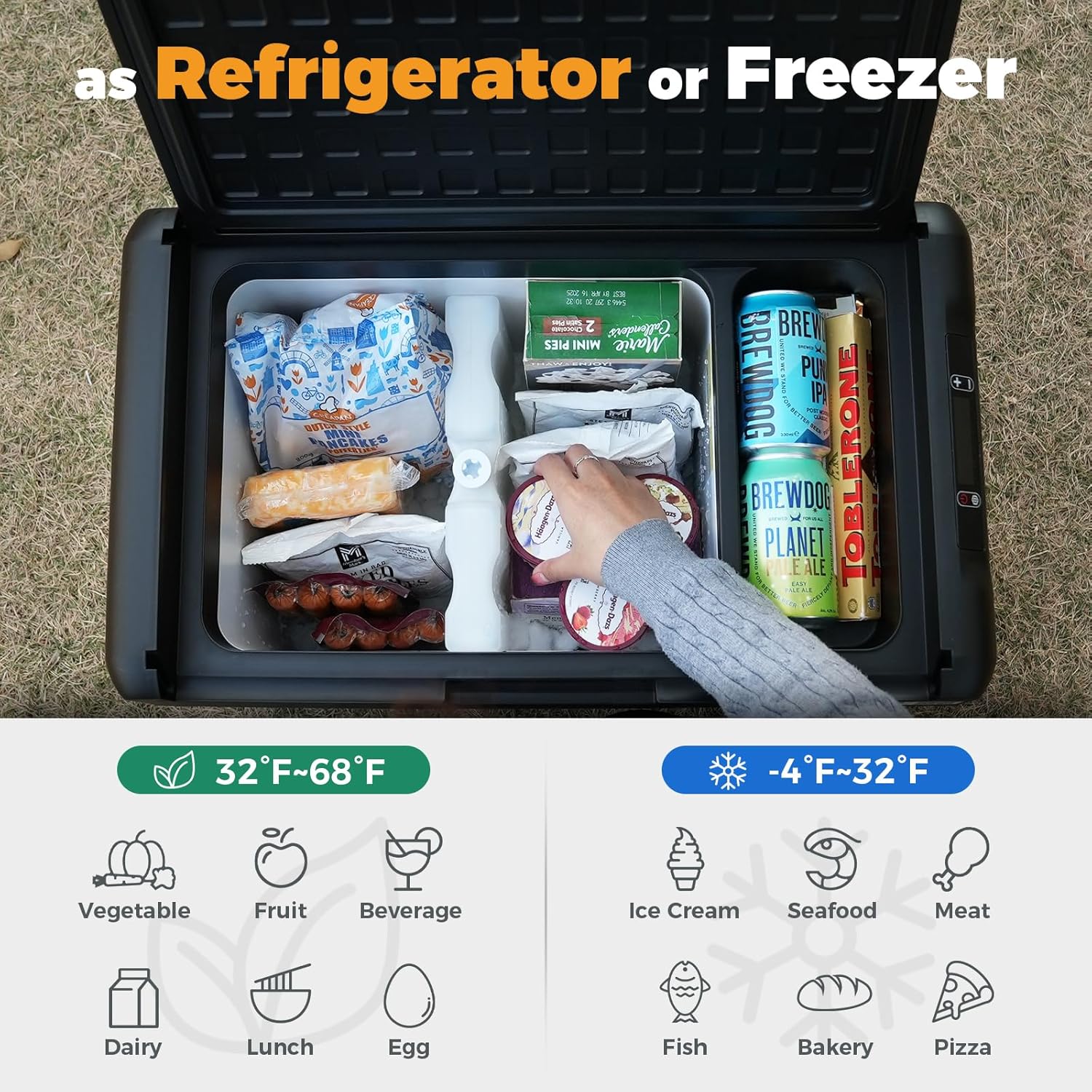 27-quart portable electric cooler in {color} with 12V DC power cord, showing insulated design for vehicle use — view 3