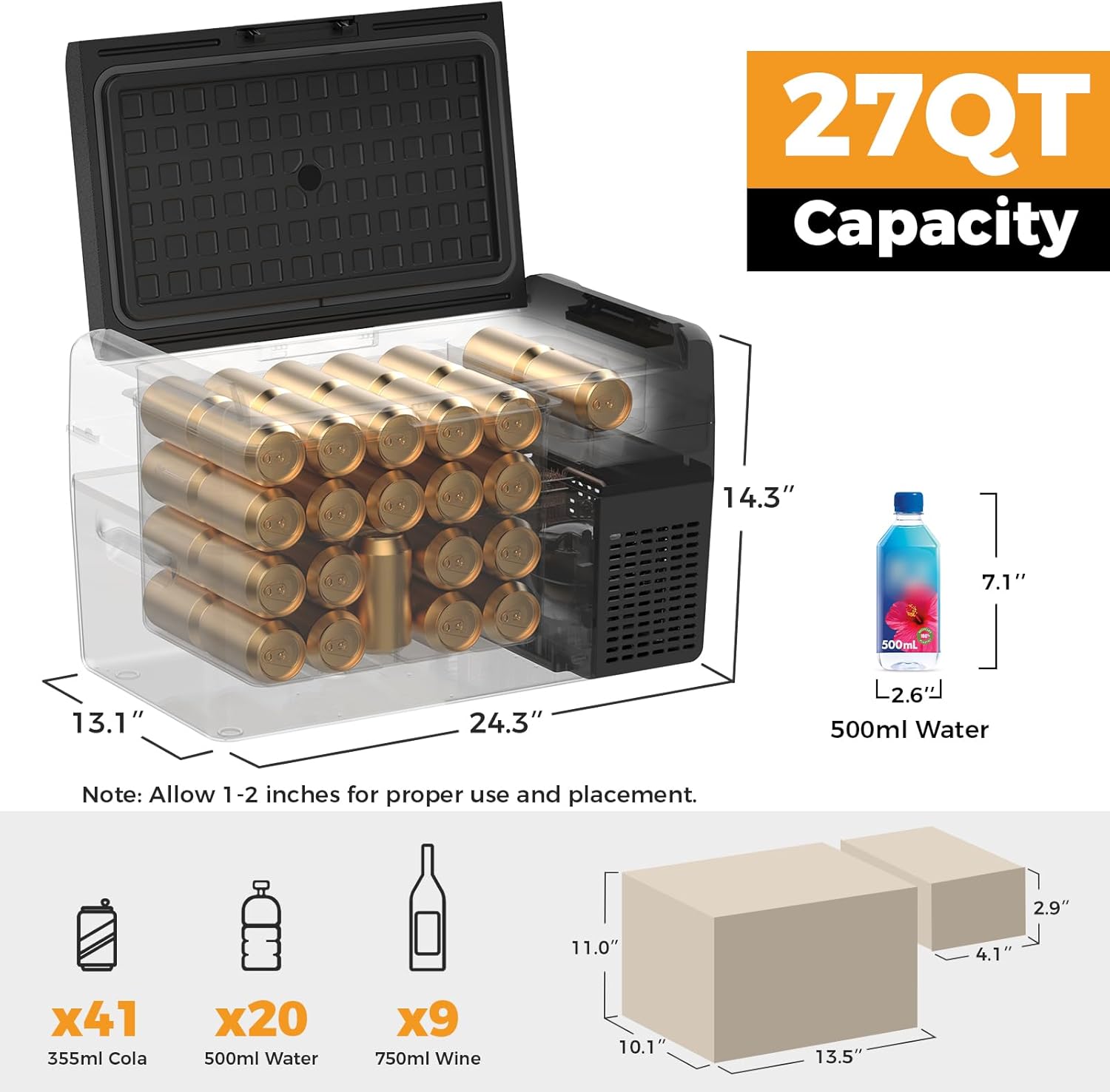 27-quart portable electric cooler in {color} with 12V DC power cord, showing insulated design for vehicle use — view 4