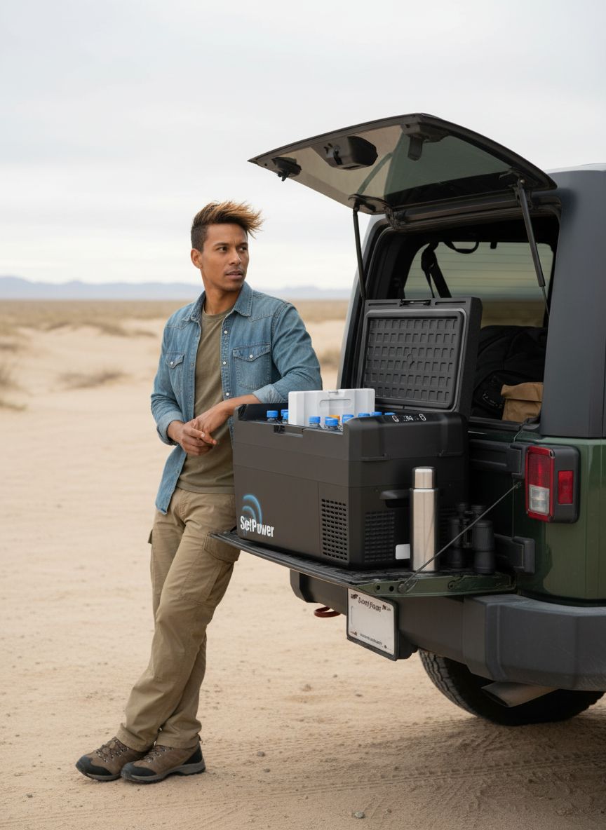 27-quart portable electric cooler in {color} with 12V DC power cord, showing insulated design for vehicle use — view 2