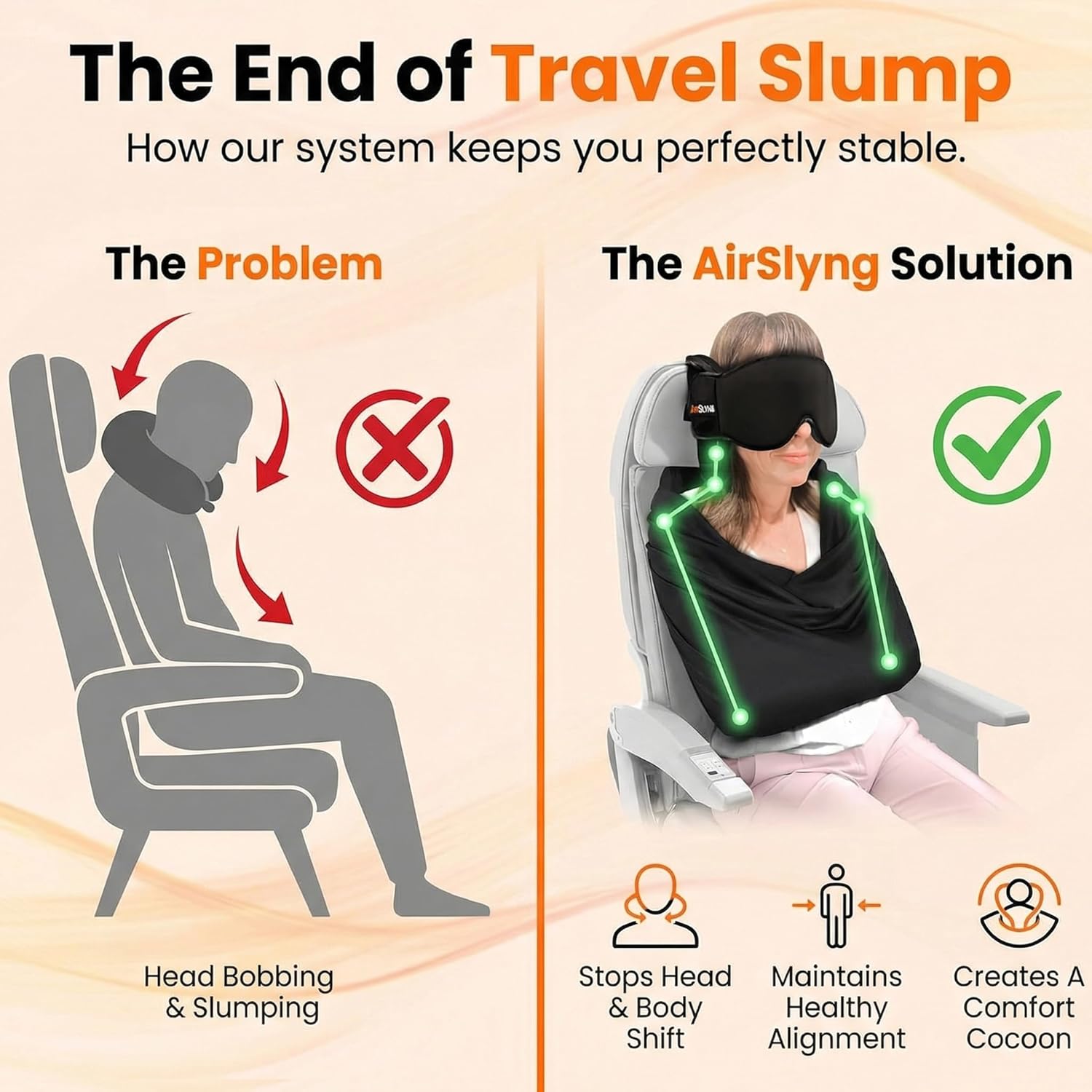[Color] 3-in-1 memory foam travel pillow system with integrated eye mask and body sling for airplane sleep — view 3