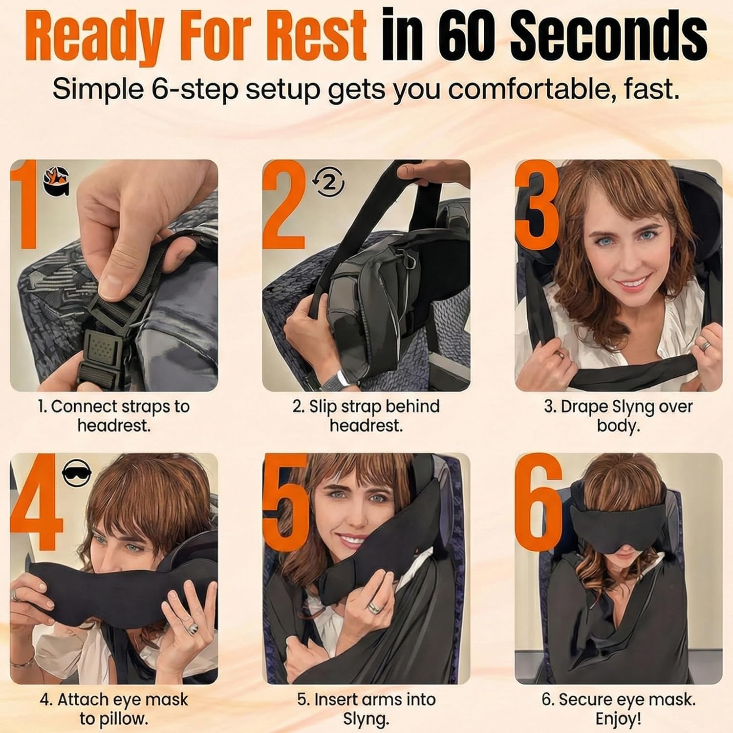 [Color] 3-in-1 memory foam travel pillow system with integrated eye mask and body sling for airplane sleep — view 2