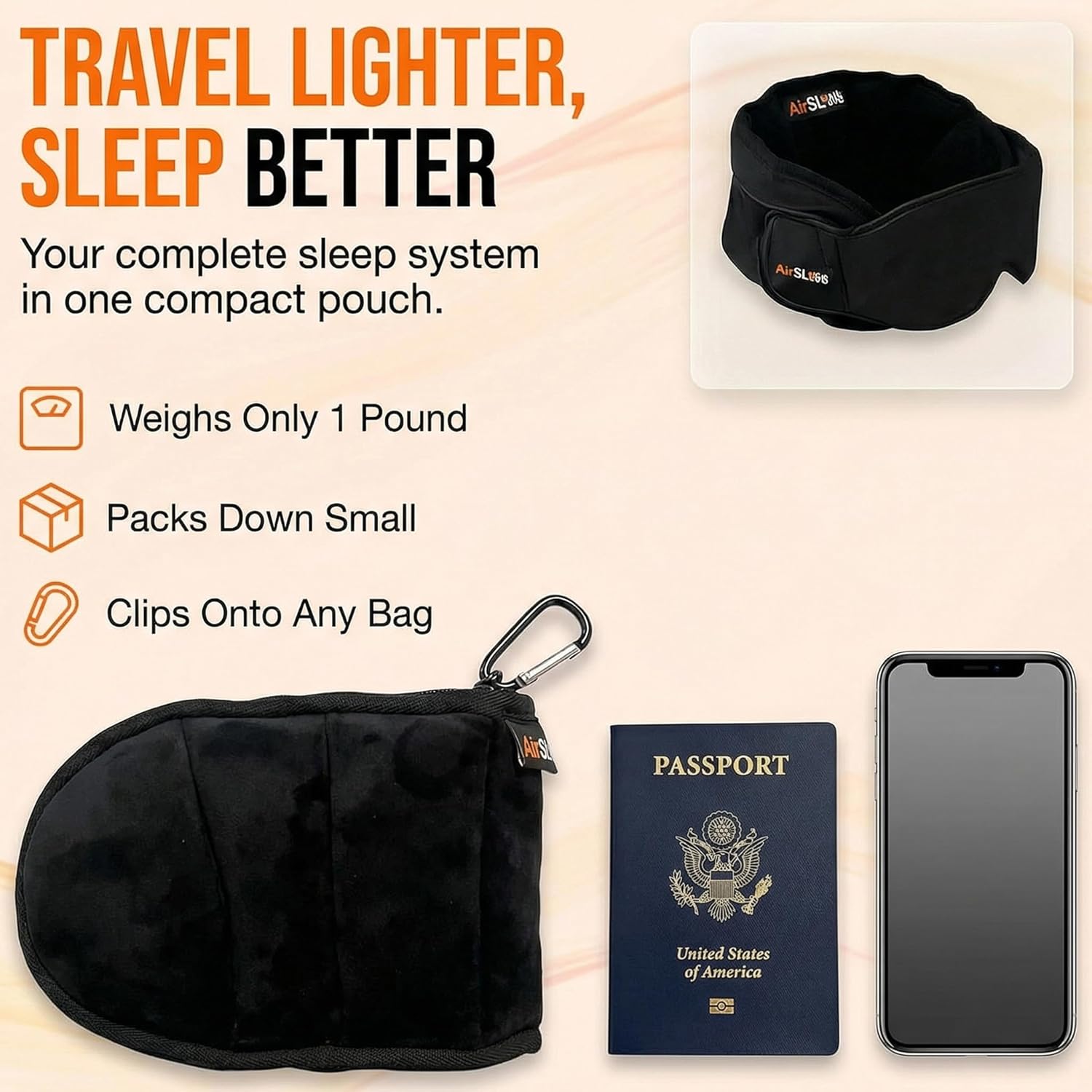 [Color] 3-in-1 memory foam travel pillow system with integrated eye mask and body sling for airplane sleep — view 4