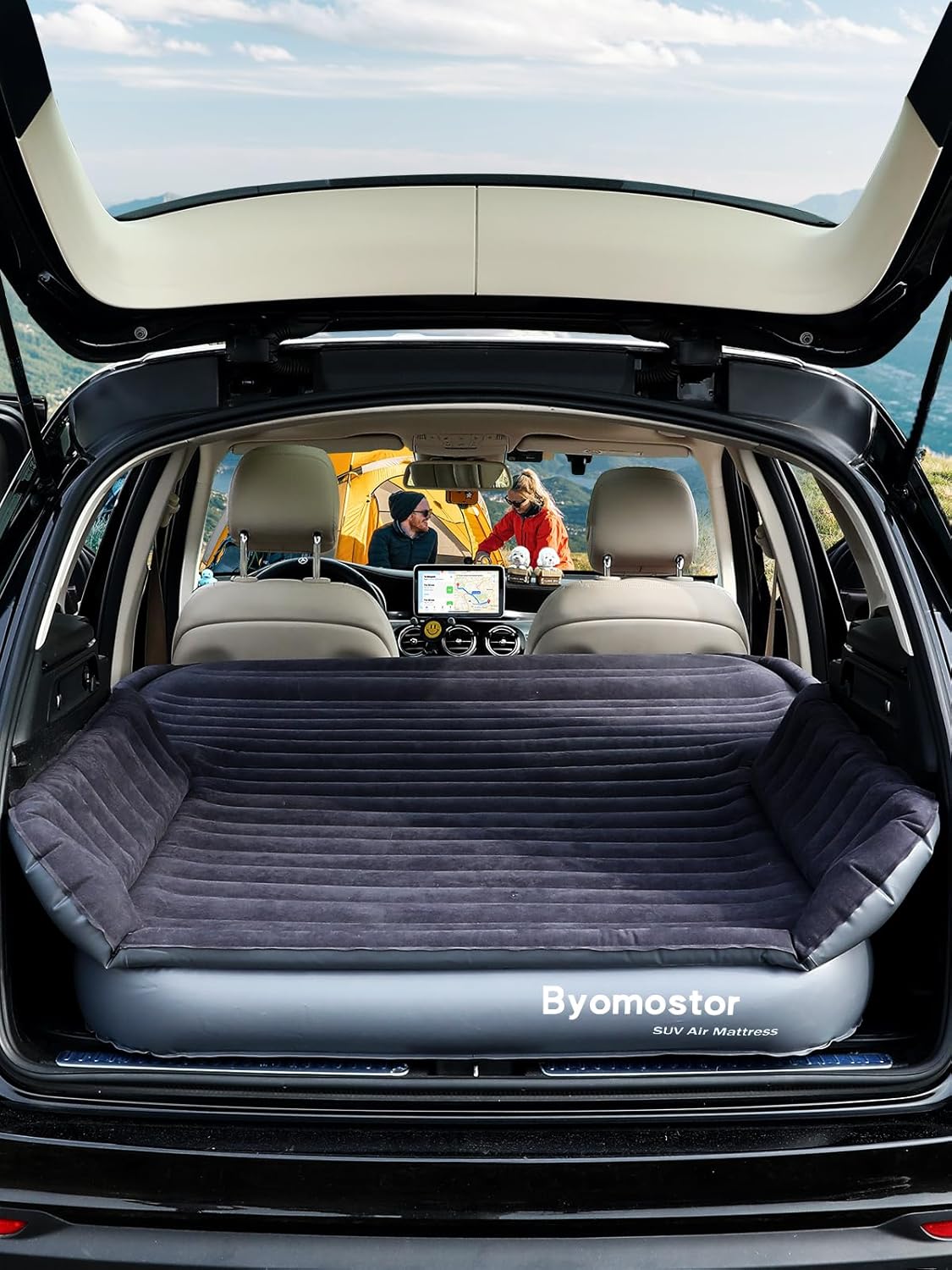 [Color] SUV air mattress with inflatable sidewalls and removable wings, featuring built-in wireless pump for [vehicle type] — view 1