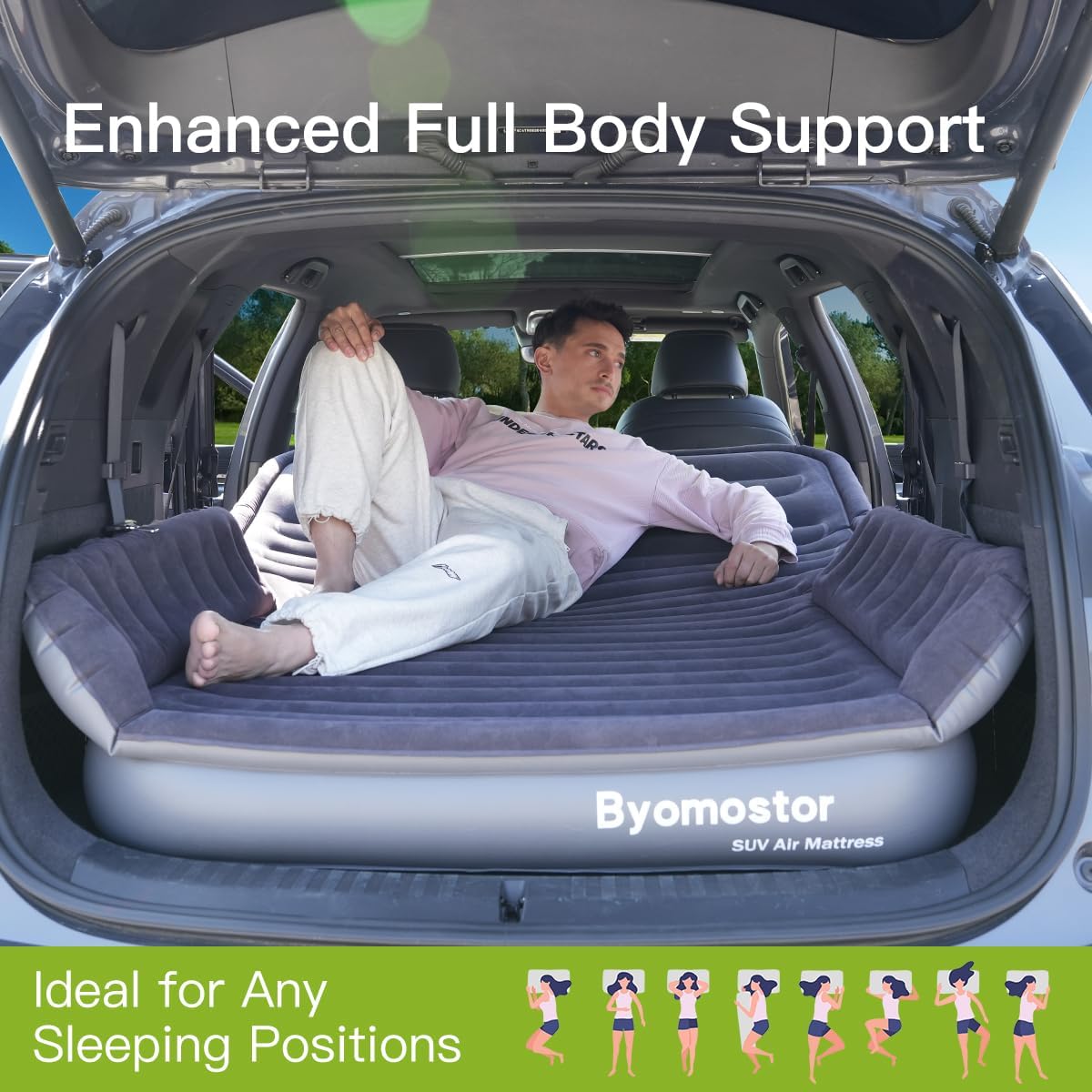 [Color] SUV air mattress with inflatable sidewalls and removable wings, featuring built-in wireless pump for [vehicle type] — view 4
