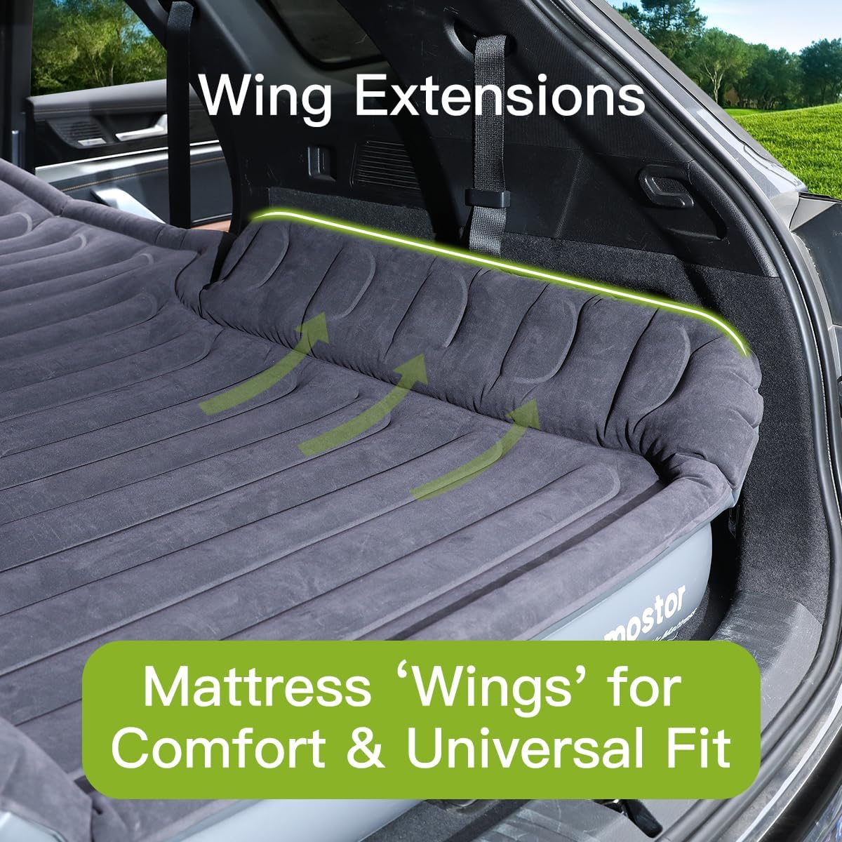 [Color] SUV air mattress with inflatable sidewalls and removable wings, featuring built-in wireless pump for [vehicle type] — view 2