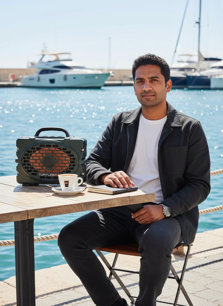 Rugged [color] waterproof Bluetooth speaker with impact-resistant polymer composite design, shown in outdoor setting — view 2
