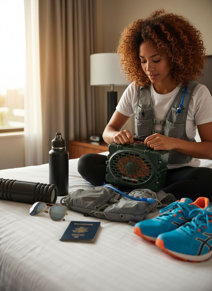 Rugged [color] waterproof Bluetooth speaker with impact-resistant polymer composite design, shown in outdoor setting — view 5a