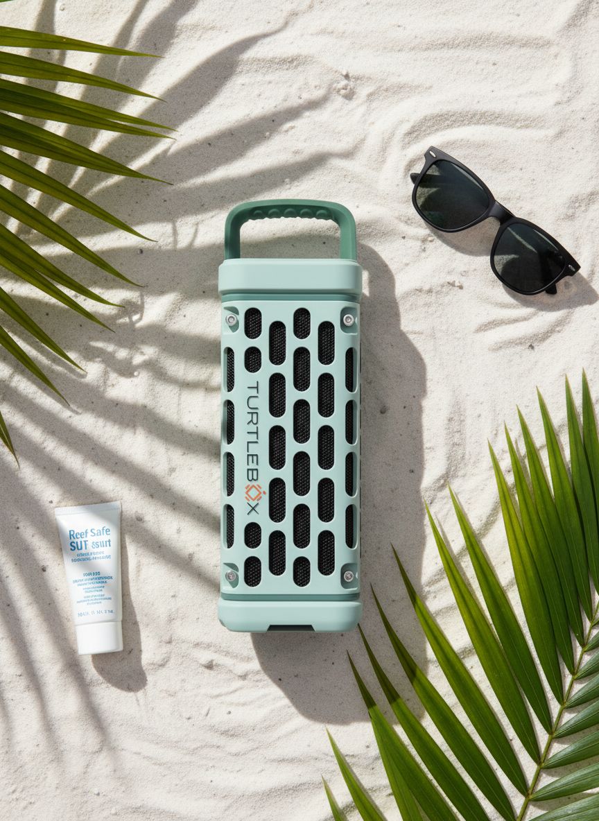 {{color}} rugged portable Bluetooth speaker with waterproof and shockproof design, shown in outdoor adventure setting — view 7a