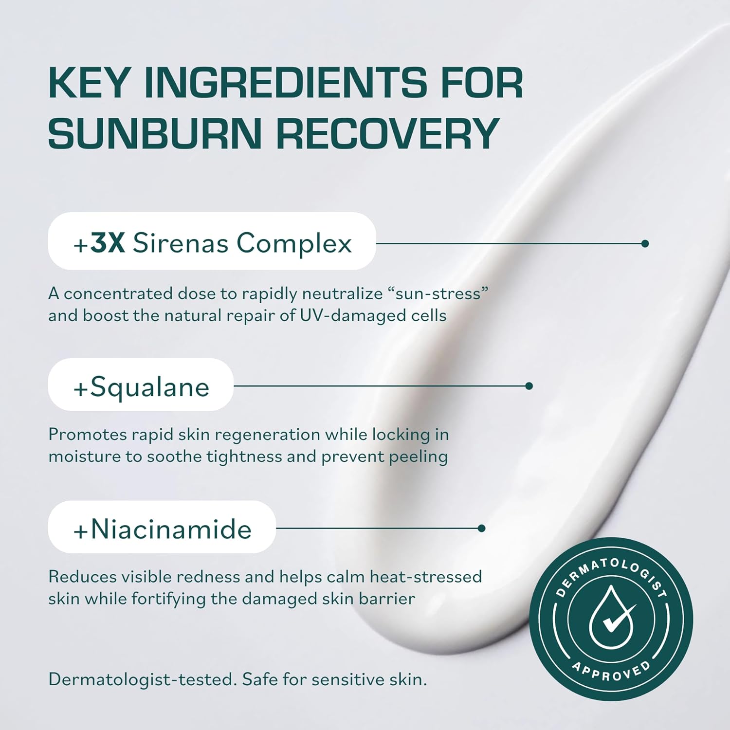 Cooling after-sun gel cream in clear travel bottle, marine bioactive formula with niacinamide and aloe for sunburn relief โ view 2