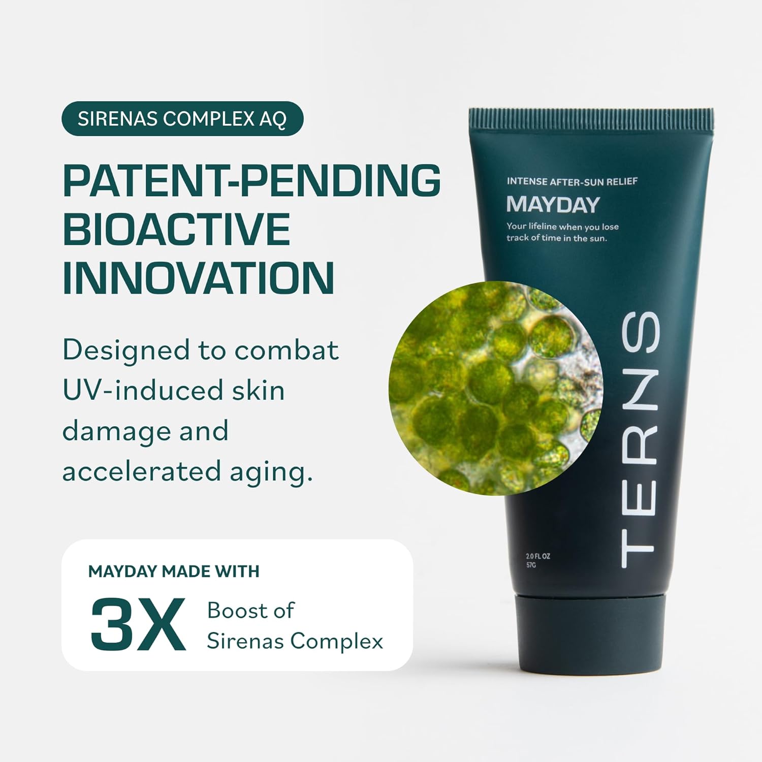 Cooling after-sun gel cream in clear travel bottle, marine bioactive formula with niacinamide and aloe for sunburn relief โ view 3
