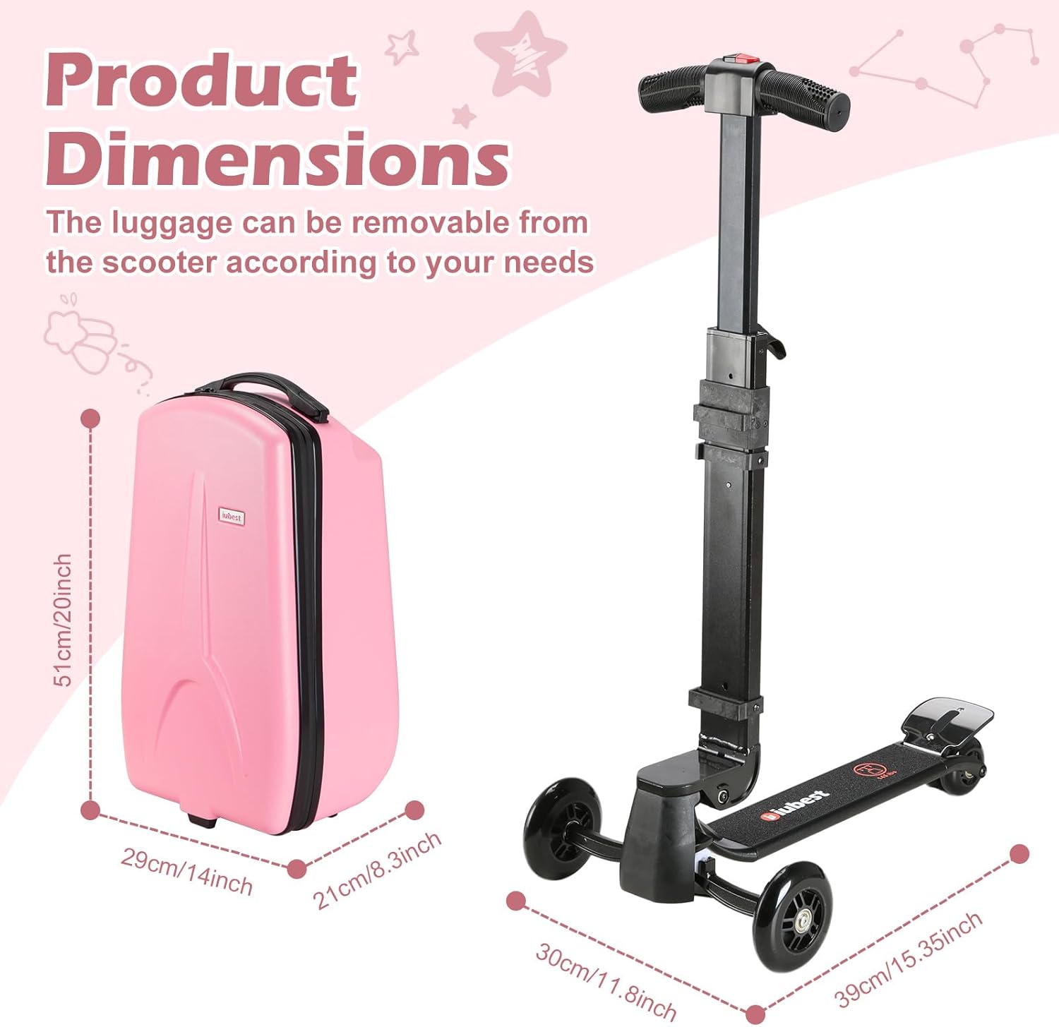 [Color] ride-on scooter luggage for kids with detachable design and foldable feature — view 2