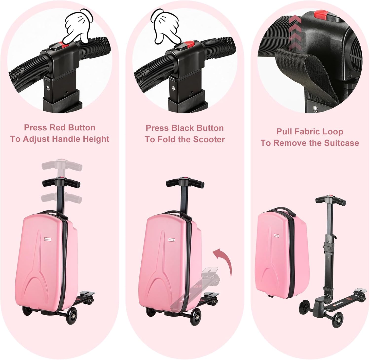 [Color] ride-on scooter luggage for kids with detachable design and foldable feature — view 3
