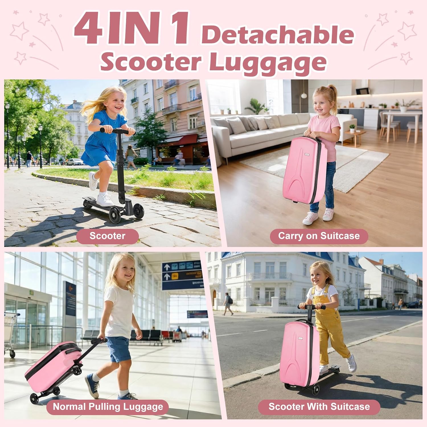 [Color] ride-on scooter luggage for kids with detachable design and foldable feature — view 4