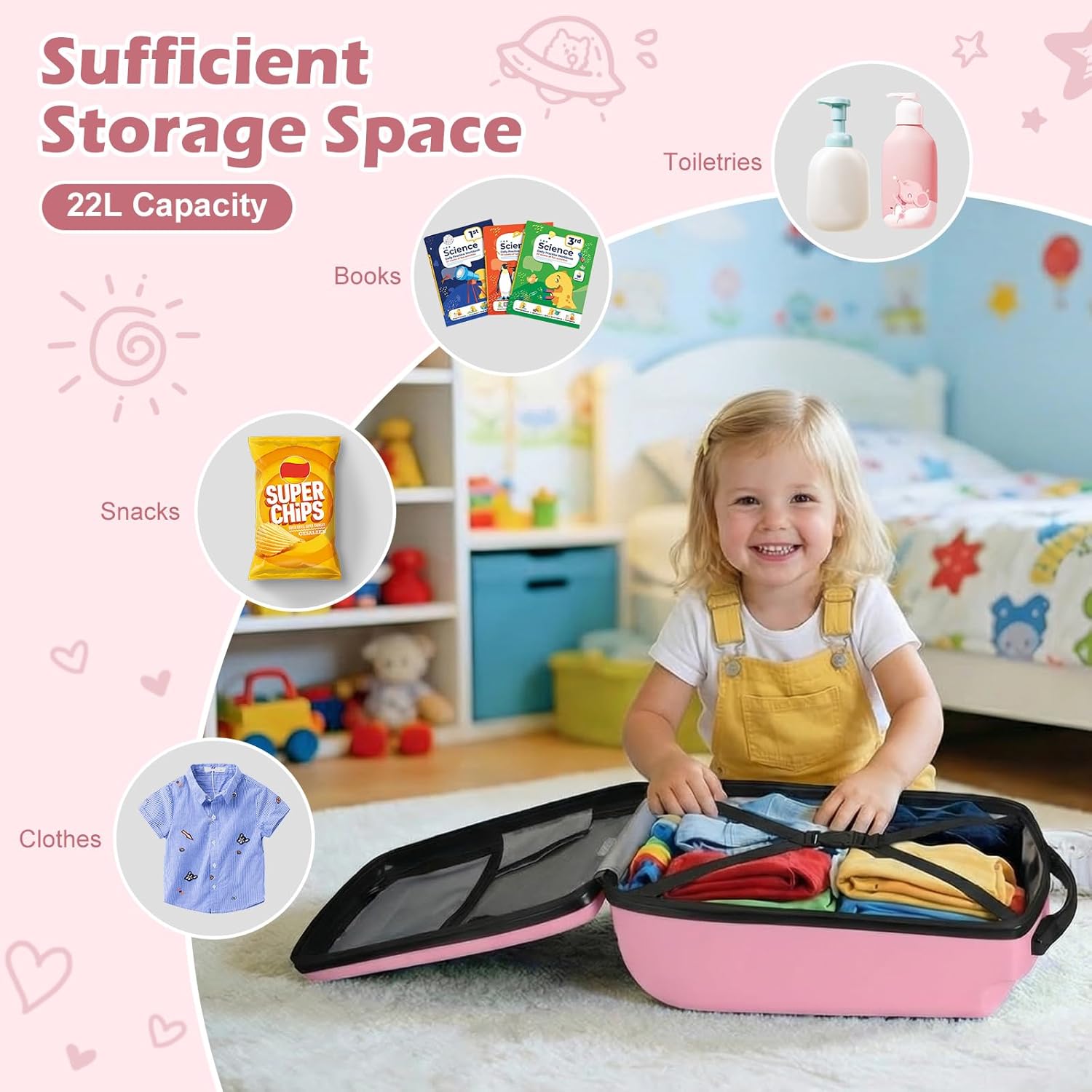 [Color] ride-on scooter luggage for kids with detachable design and foldable feature — view 5
