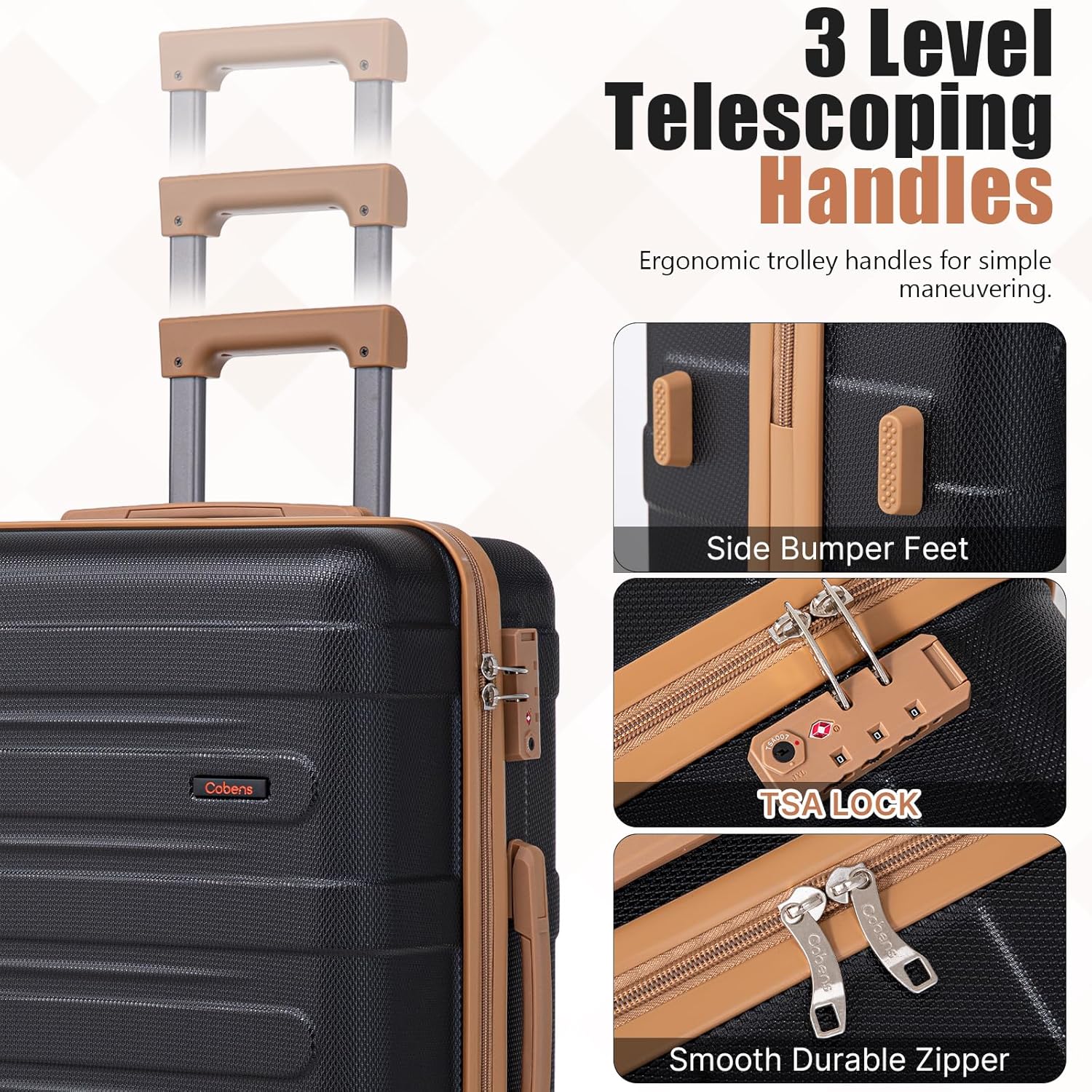 [Color] hardshell suitcase from 5-piece luggage set showing spinner wheels and TSA lock — view 3
