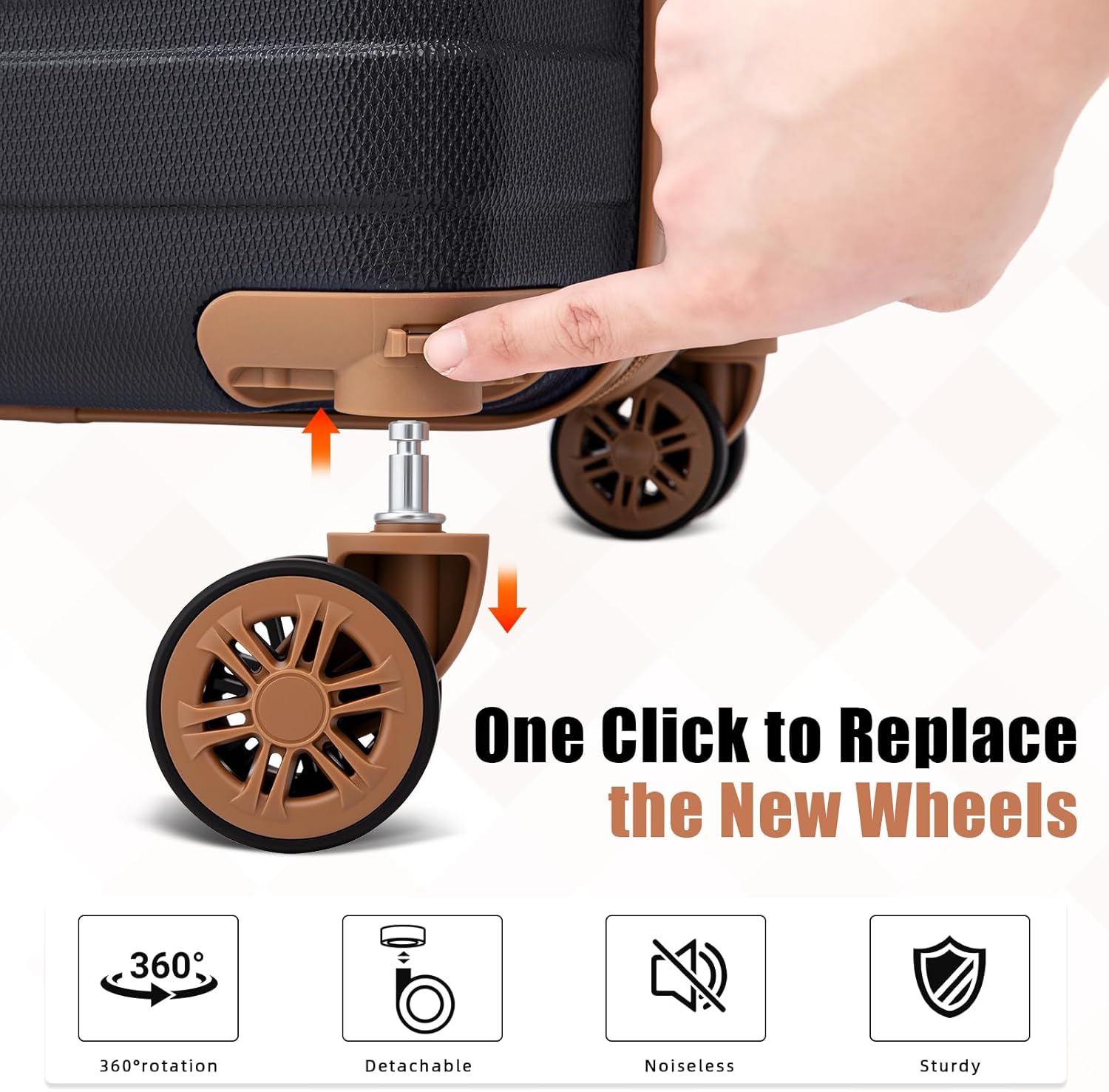 [Color] hardshell suitcase from 5-piece luggage set showing spinner wheels and TSA lock — view 4