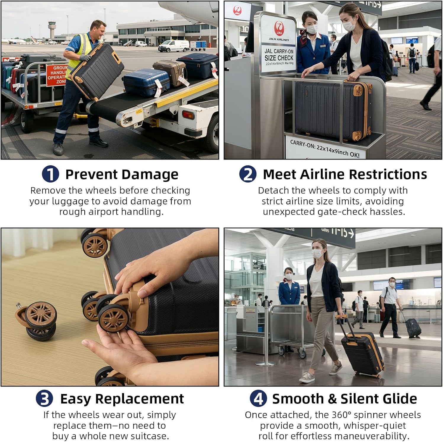[Color] hardshell suitcase from 5-piece luggage set showing spinner wheels and TSA lock — view 2