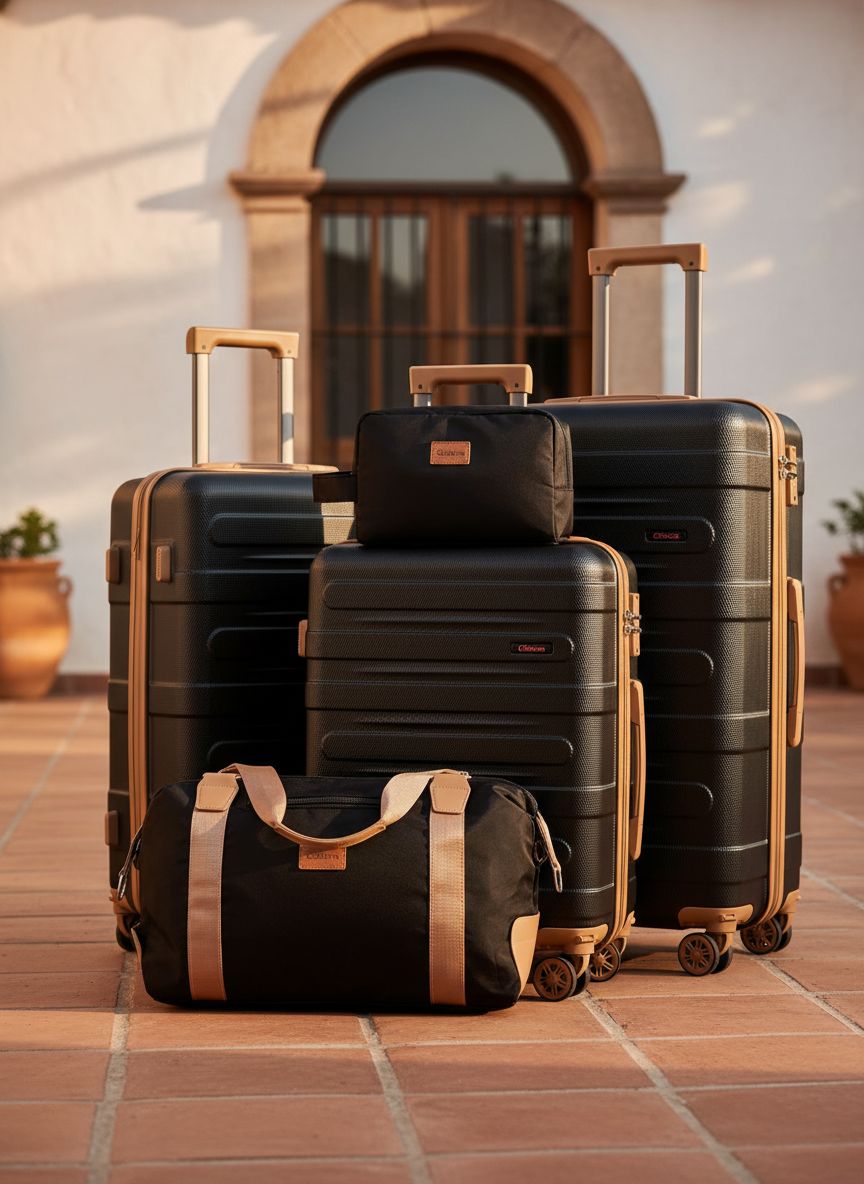 [Color] hardshell suitcase from 5-piece luggage set showing spinner wheels and TSA lock — view 1