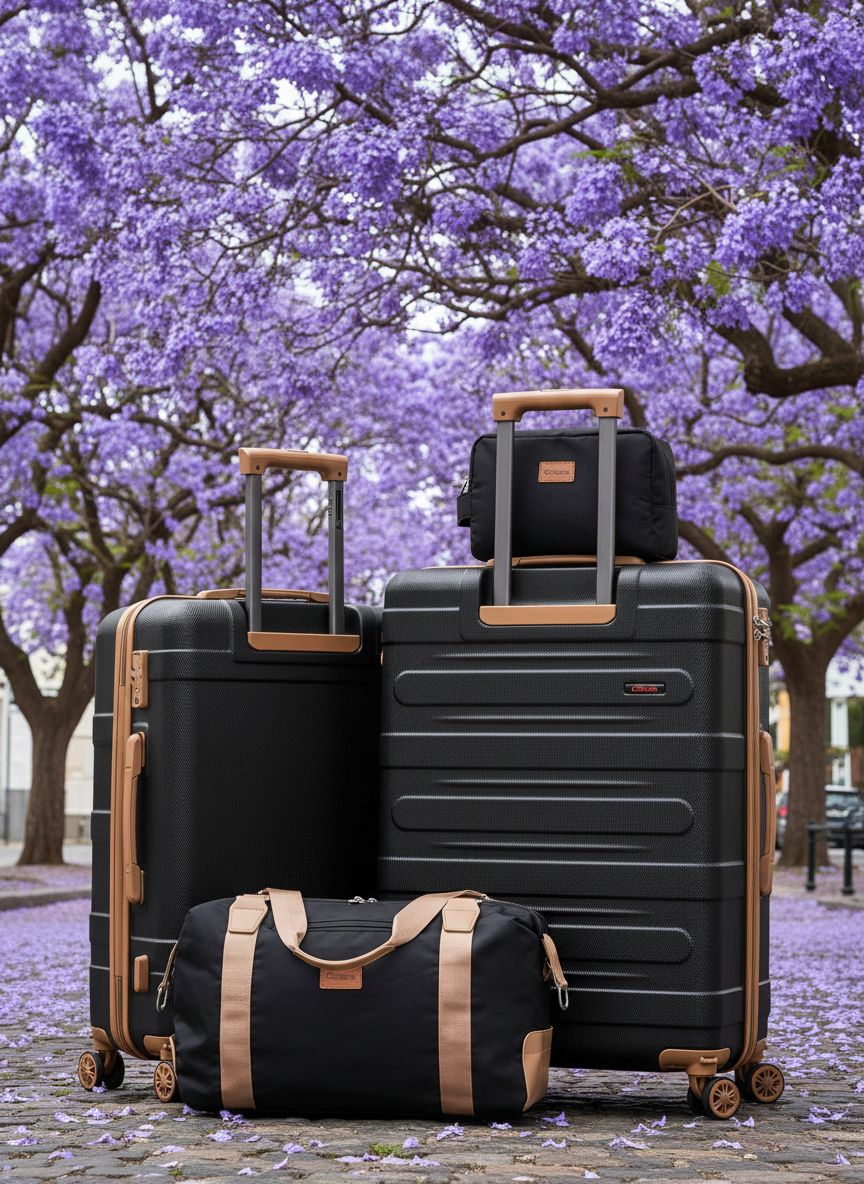 [Color] hardshell suitcase from 5-piece luggage set showing spinner wheels and TSA lock — view 2