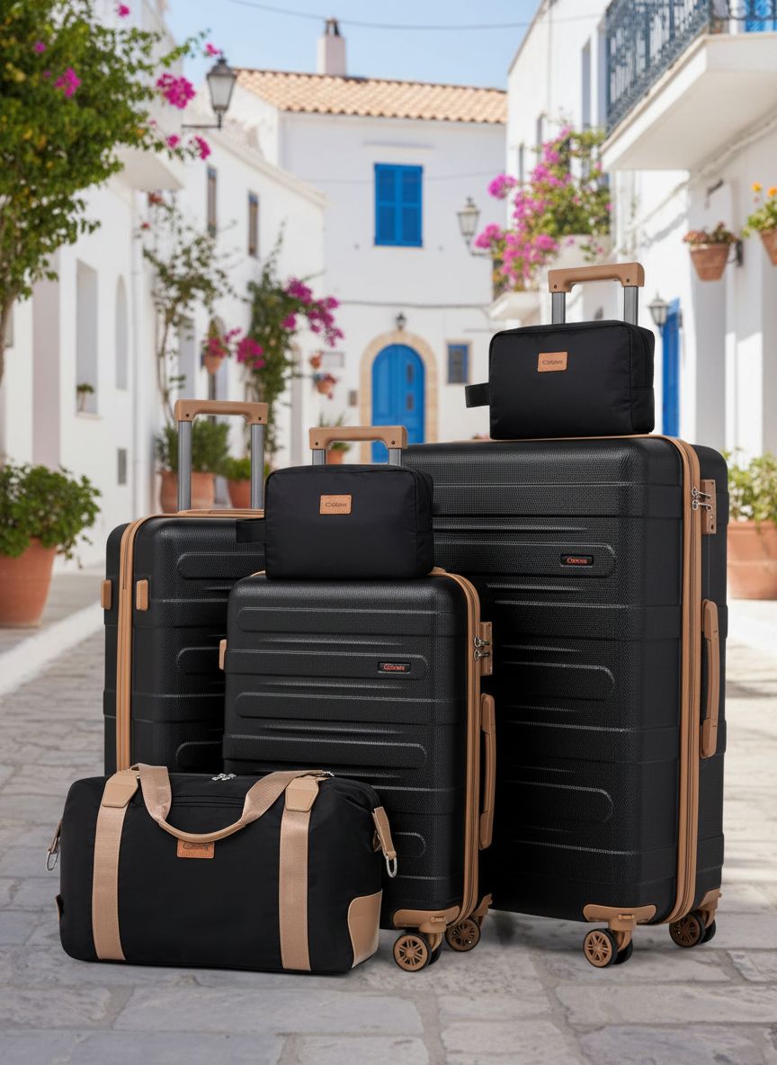 [Color] hardshell suitcase from 5-piece luggage set showing spinner wheels and TSA lock — view 3