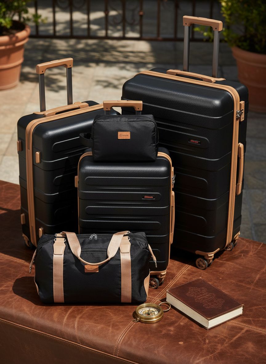 [Color] hardshell suitcase from 5-piece luggage set showing spinner wheels and TSA lock — view 7a