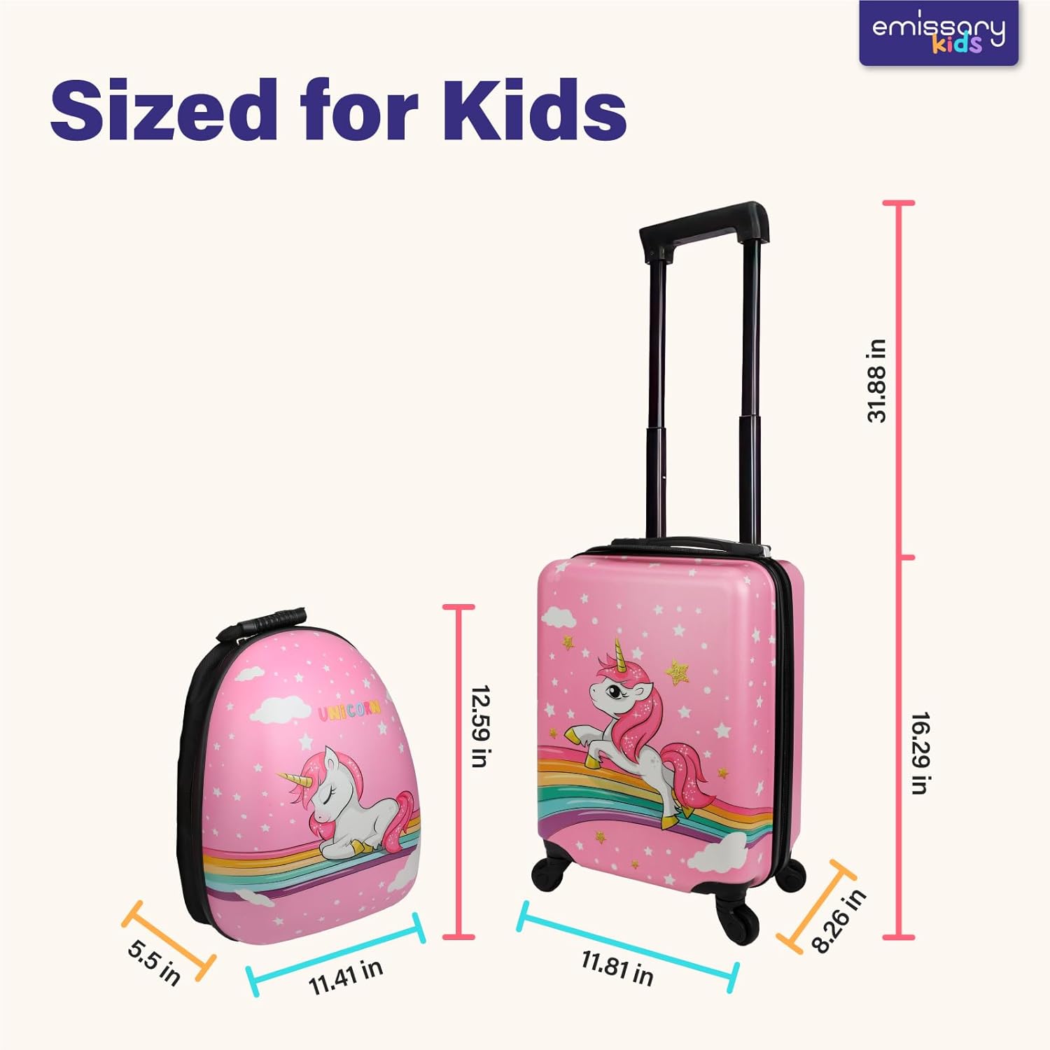 [Color] hardshell kids carry-on suitcase with spinner wheels and convertible backpack feature — view 2